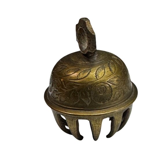 Sarna Brass Elephant Claw Bell Hand Engraved Floral Design 2 1/2" - Picture 1 of 6